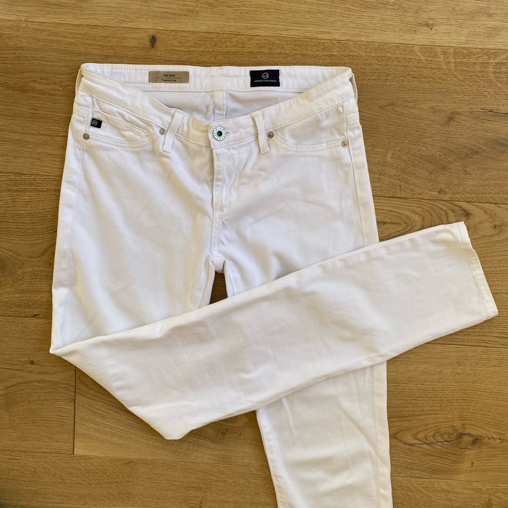 AG The Stilt Cigarette Leg White Jeans
